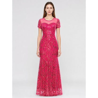 Long Sequin Evening Dress with Paisley Pattern