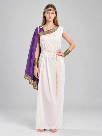 Ancient Carnival Costume with Purple Cape on-model view