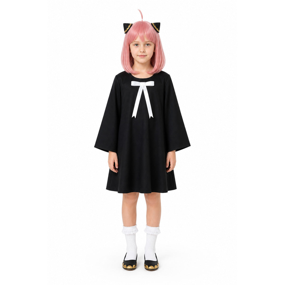Anya Costume with Black Dress, Pink Wig, and Horns main product view