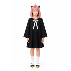 Spy x Family Anya Forger Costume with Black Dress, Pink Wig, and Horns