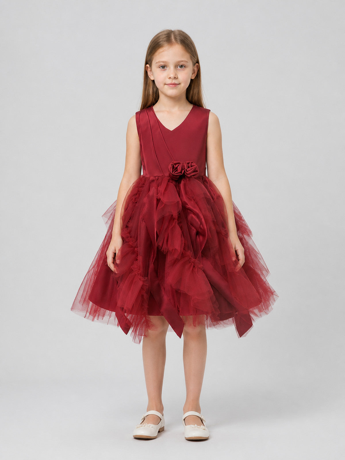 Festive Girls’ Bubble Dress with a Rose and Tulle on-model view