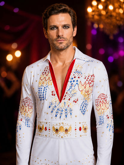 Sequined Elvis-Style Carnival Costume for Parties on-model view