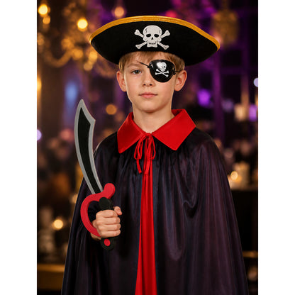 Pirate Cape Costume Set for Kids with Hat, Eye Patch & Toy Sword, Halloween on-model view