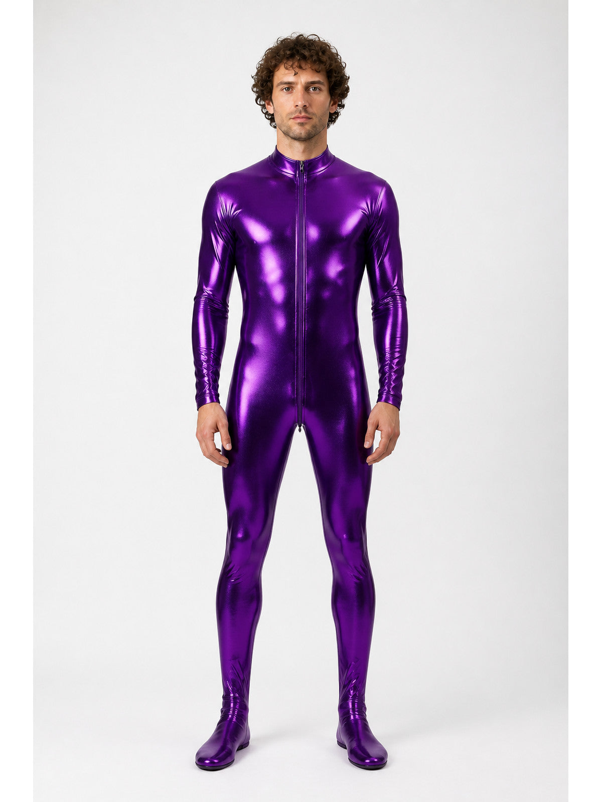 Purple Jumpsuit with Zipper and Closed Feet main product view