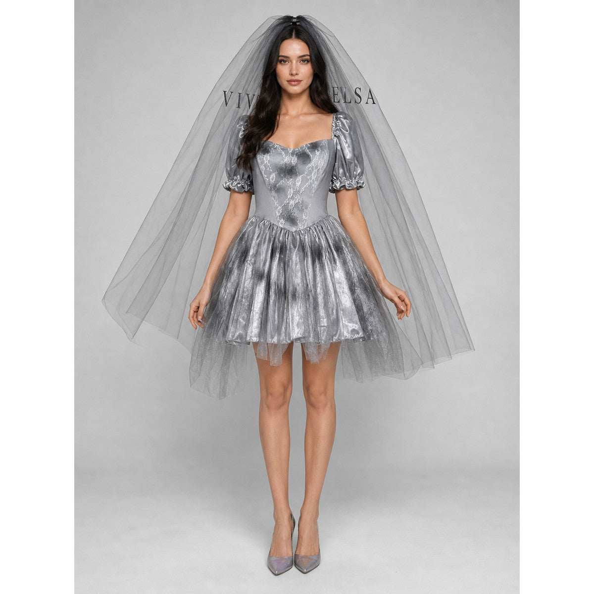 Retro Gothic-Style Costume with Dress and Veil for Cosplay