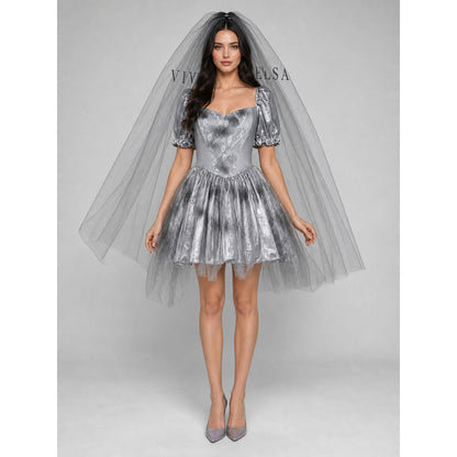 Retro Gothic-Style Costume with Dress and Veil for Cosplay