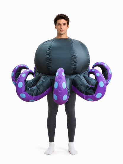 Inflatable Octopus Costume, Black with Purple Tentacles front view