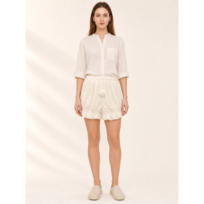 Women's bloomer shorts with ruffles and a tail on-model front view