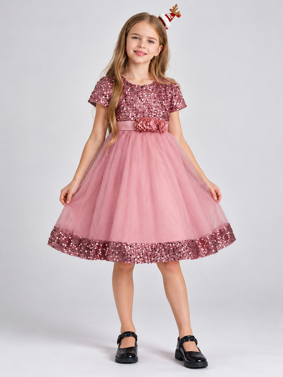 Dusty Pink Sequin Girls' Party Dress