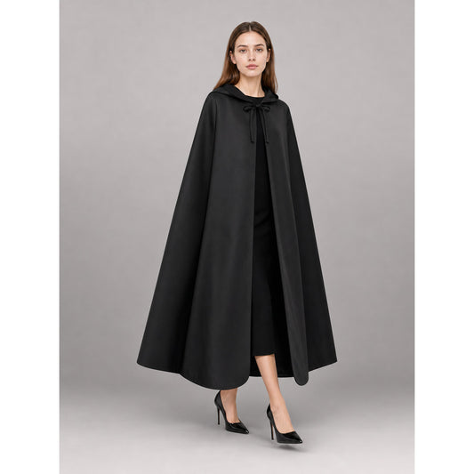Long black hooded costume cape