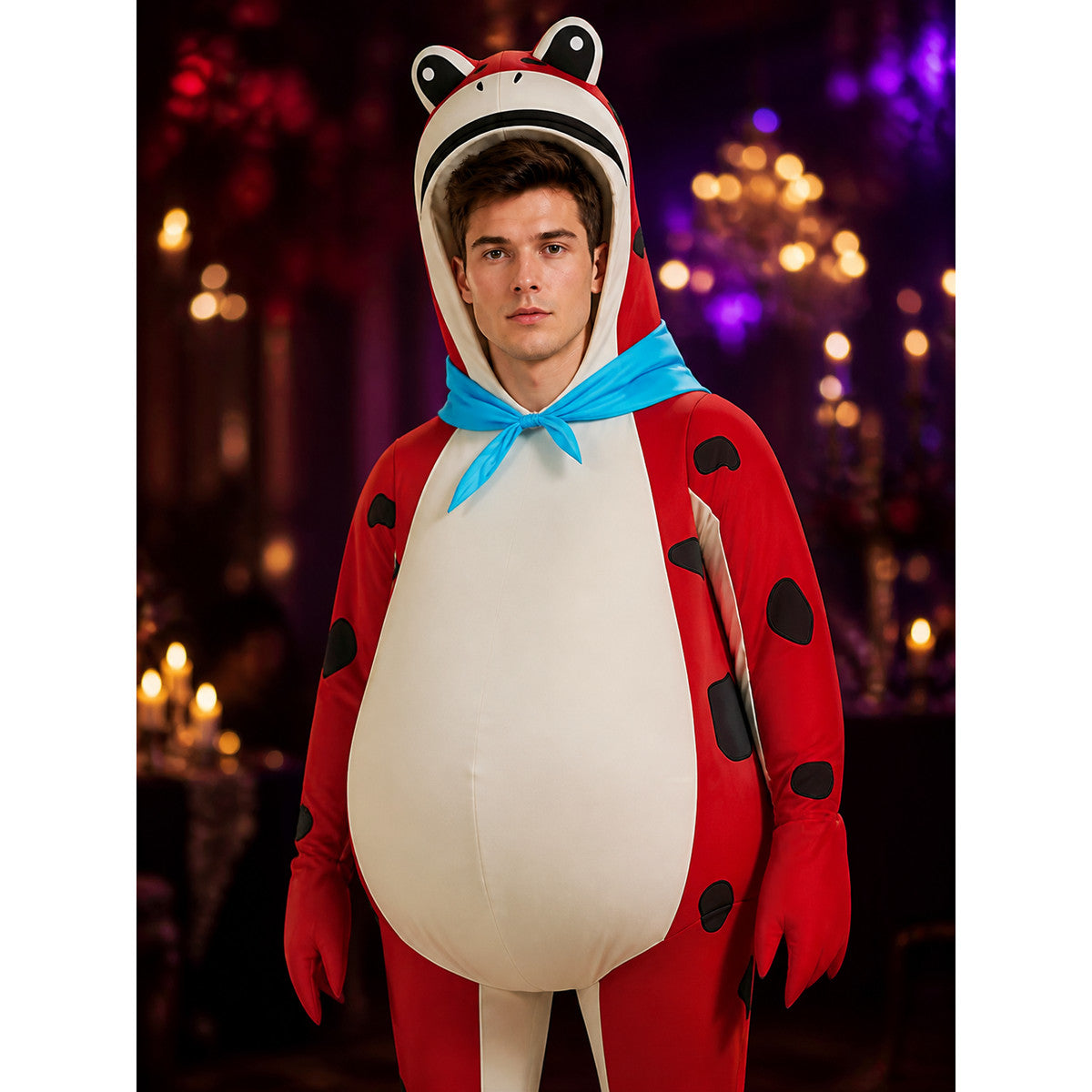 Funny Animal Inflatable Jumpsuit Costume with Blue Scarf - Halloween Performance on-model view