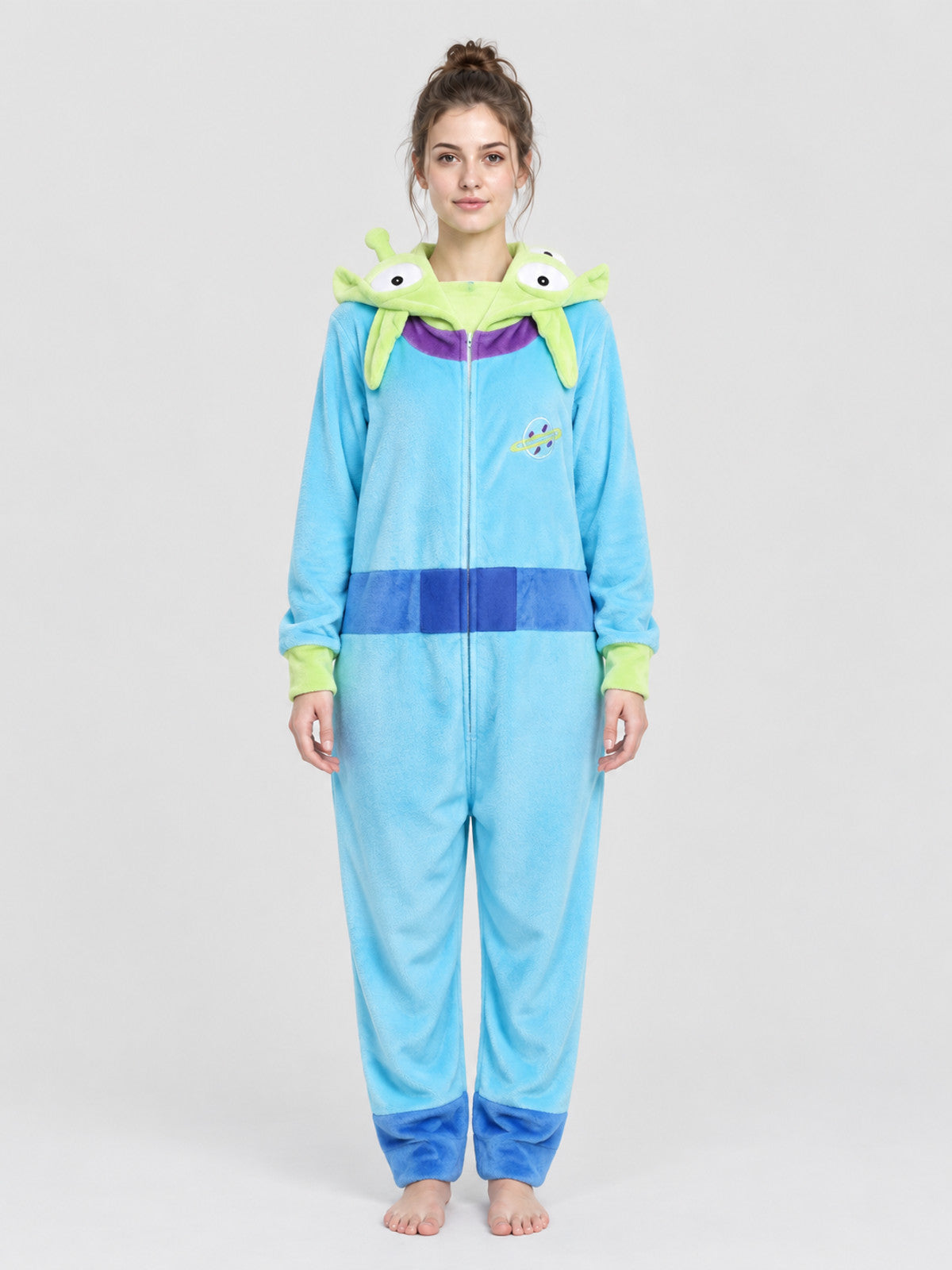 Pajama Jumpsuit with Puffy Hood and Zipper