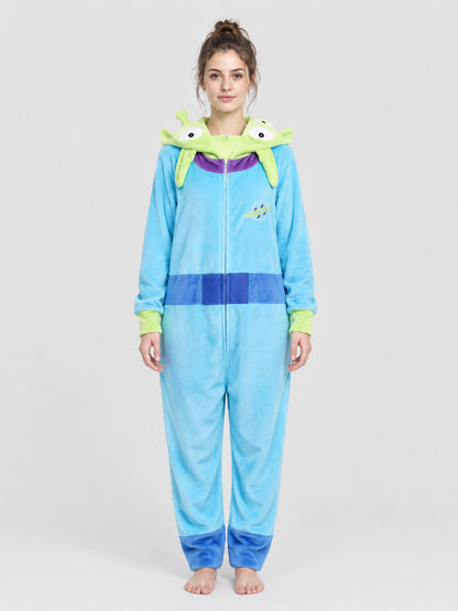 Pajama Jumpsuit with Puffy Hood and Zipper