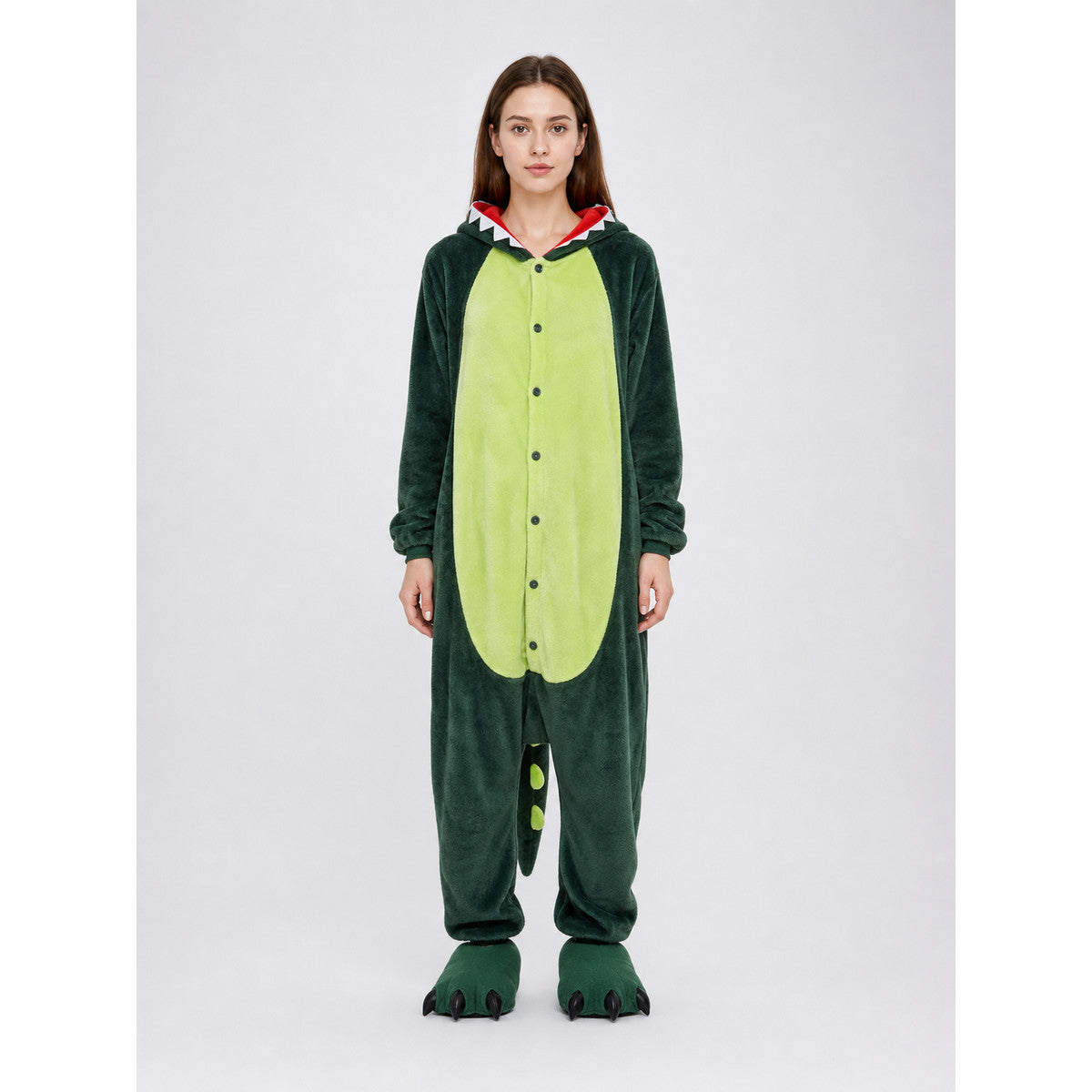 Hooded Dinosaur Costume Jumpsuit on-model view