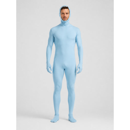 Light Blue Zentai Bodysuit with Hood on-model view