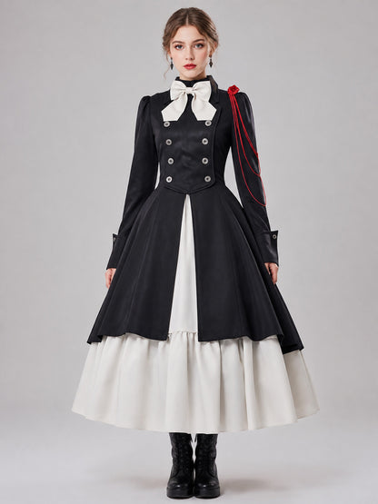 Gothic Dress with White Bow and Lacing on-model view