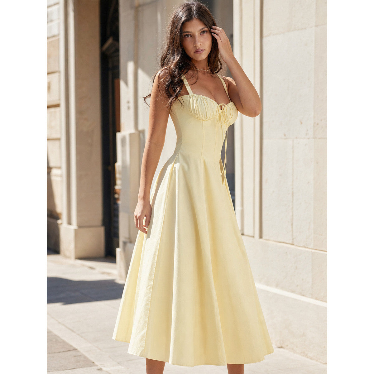 Women's Light Yellow Sundress with Bow
