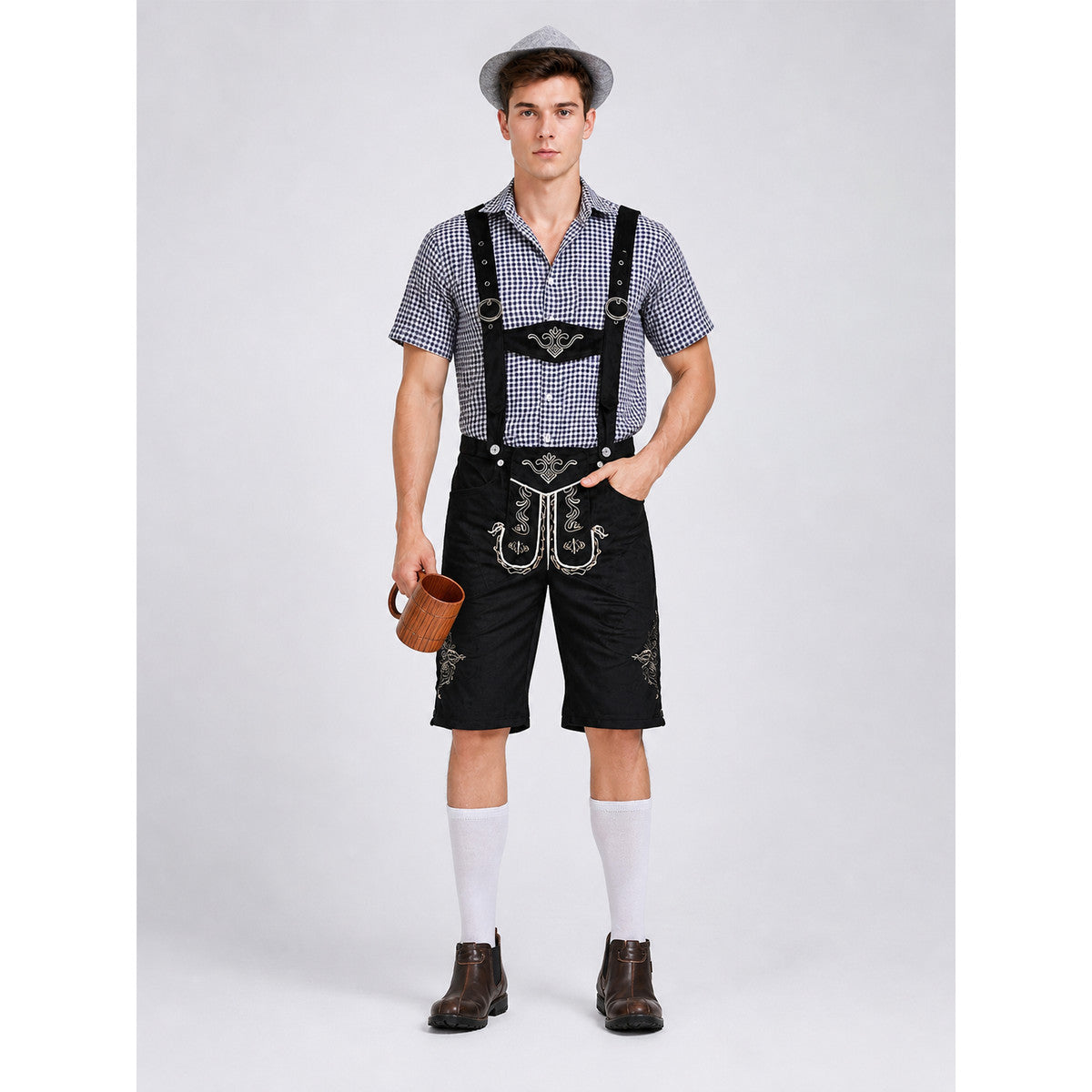 Historical Costume with Suspenders and a Checkered Bib