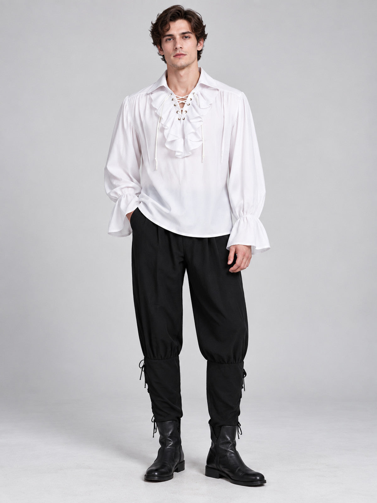 Medieval-Style Costume: White Shirt and Black Pants