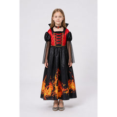 Halloween Dress with Flame Print and Puff Sleeves