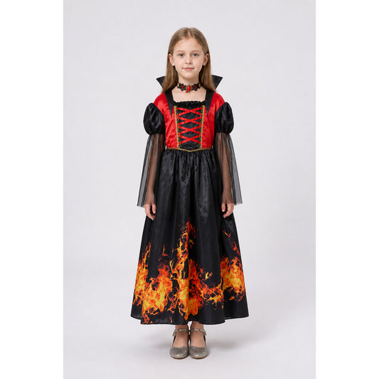 Halloween Dress with Flame Print and Puff Sleeves main product view