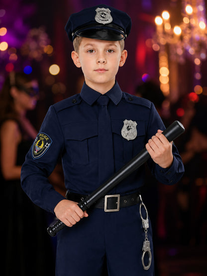Women's Sexy Police Officer Costume Set - Navy Blue Uniform with Hat, Badge on-model view