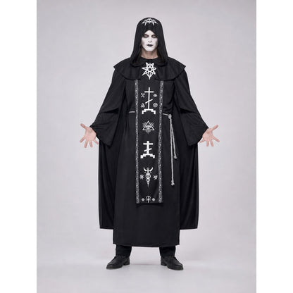 Gothic Black Hooded Robe with Symbols