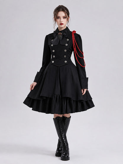 Gothic Dress with a High Collar and Lace-Up Back on-model view