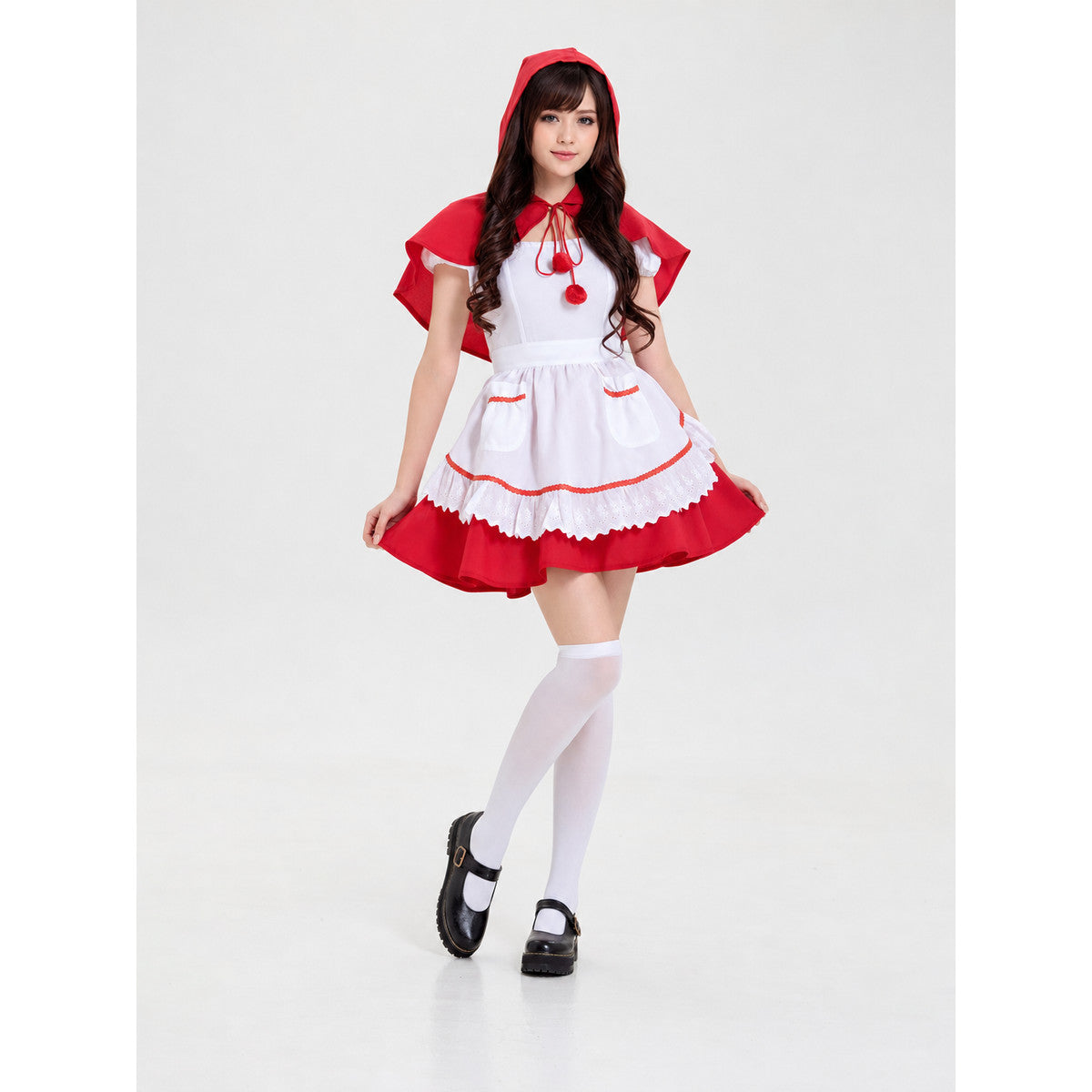 Little Red Riding Hood Costume with Cape and Apron on-model view