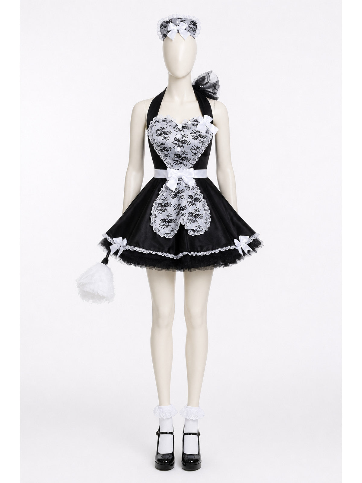 Black-and-White Dress Costume with Apron and Bows main product view
