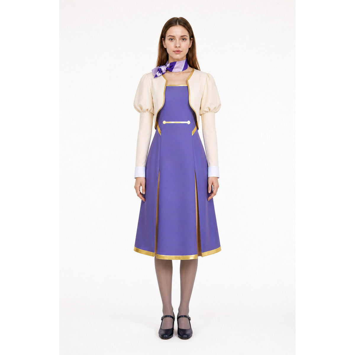 Cosplay Set with Dress, Jacket, and Striped Scarf
