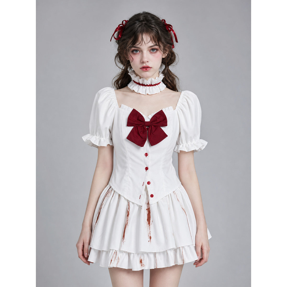 Gothic Cosplay Dress with Bow and Ruffles