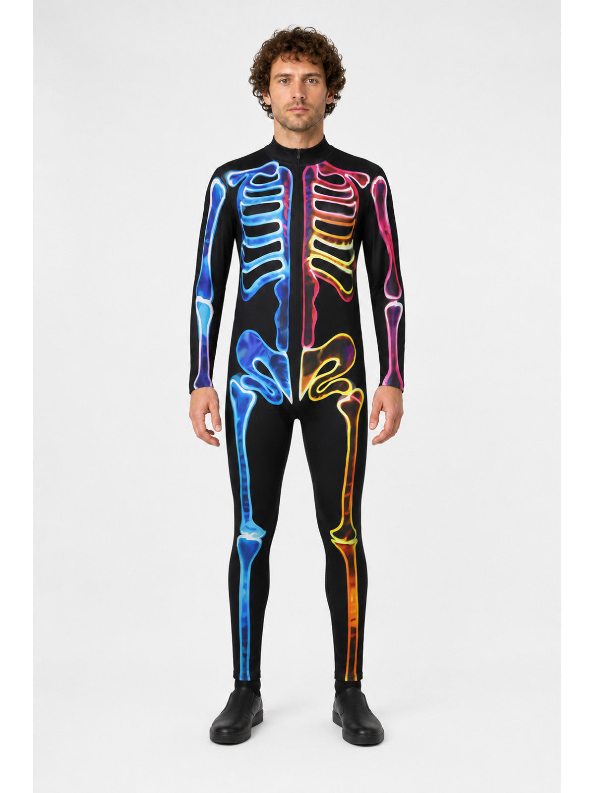 Skeleton Jumpsuit, Colorful Print, High Collar main product view