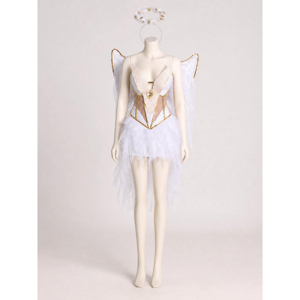 White-and-Gold Angel Costume with Wings and Halo