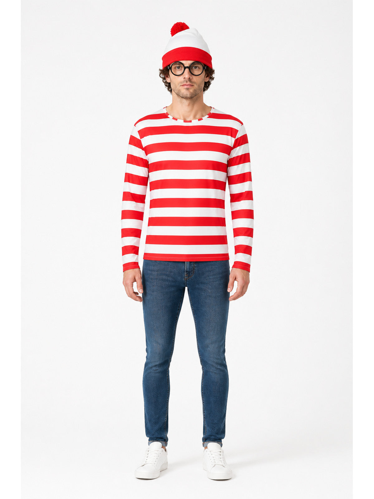 Striped Wally Costume with Hat and Glasses main product view