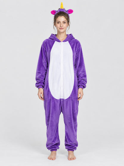 Purple Fleece Pajama Jumpsuit with White Insert
