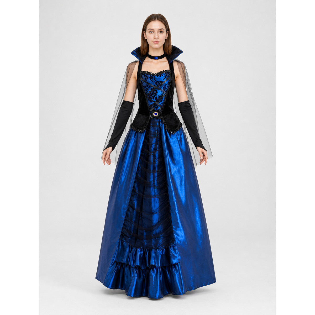 Gothic Costume Dress with Cape and Gloves
