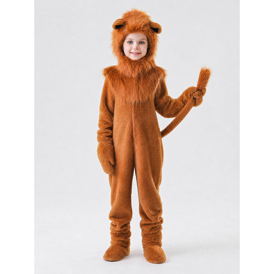 Kids' Lion Costume with Hood and Tail on-model view