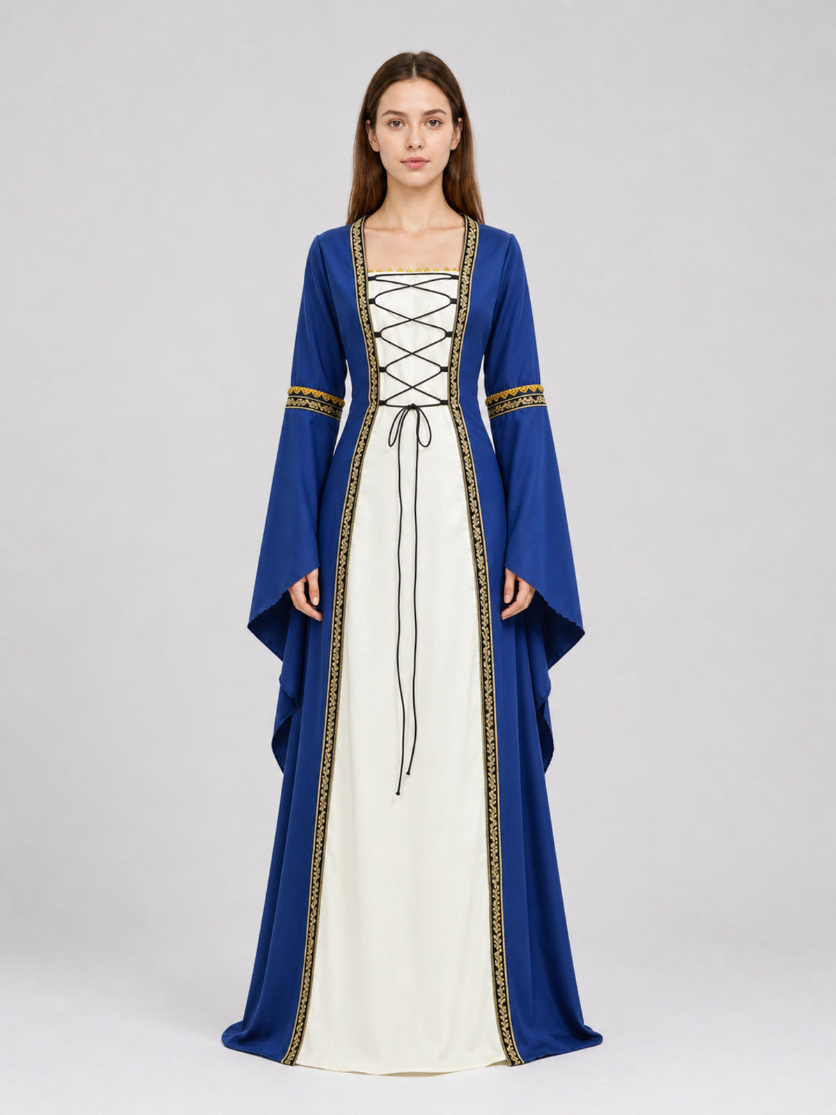 Medieval Lace-Up Dress with Gold Trim front view
