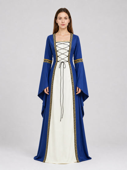 Medieval Lace-Up Dress with Gold Trim front view