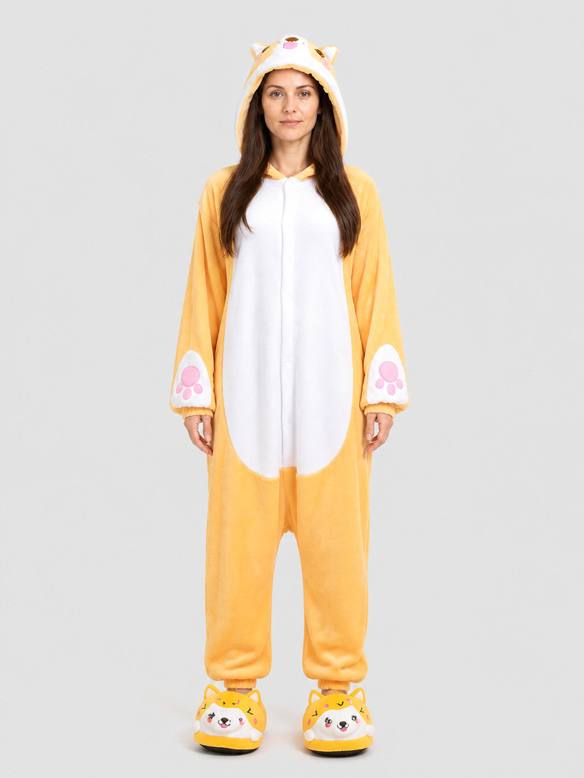 Flannel Hooded Animal Onesie Pajama on-model view