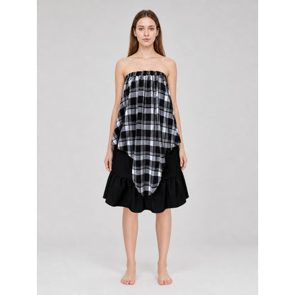 Layered Plaid Skirt with Asymmetrical Draping front view