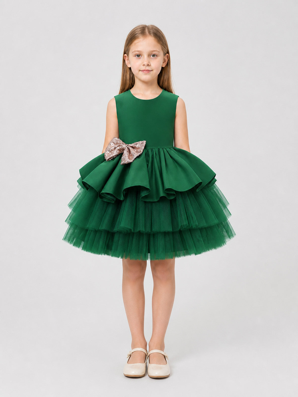 Sleeveless Princess Dress with Full Skirt and Bow on-model view