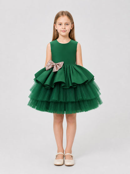 Sleeveless Princess Dress with Full Skirt and Bow on-model view