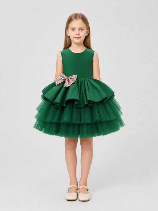 Sleeveless Princess Dress with Full Skirt and Bow on-model view