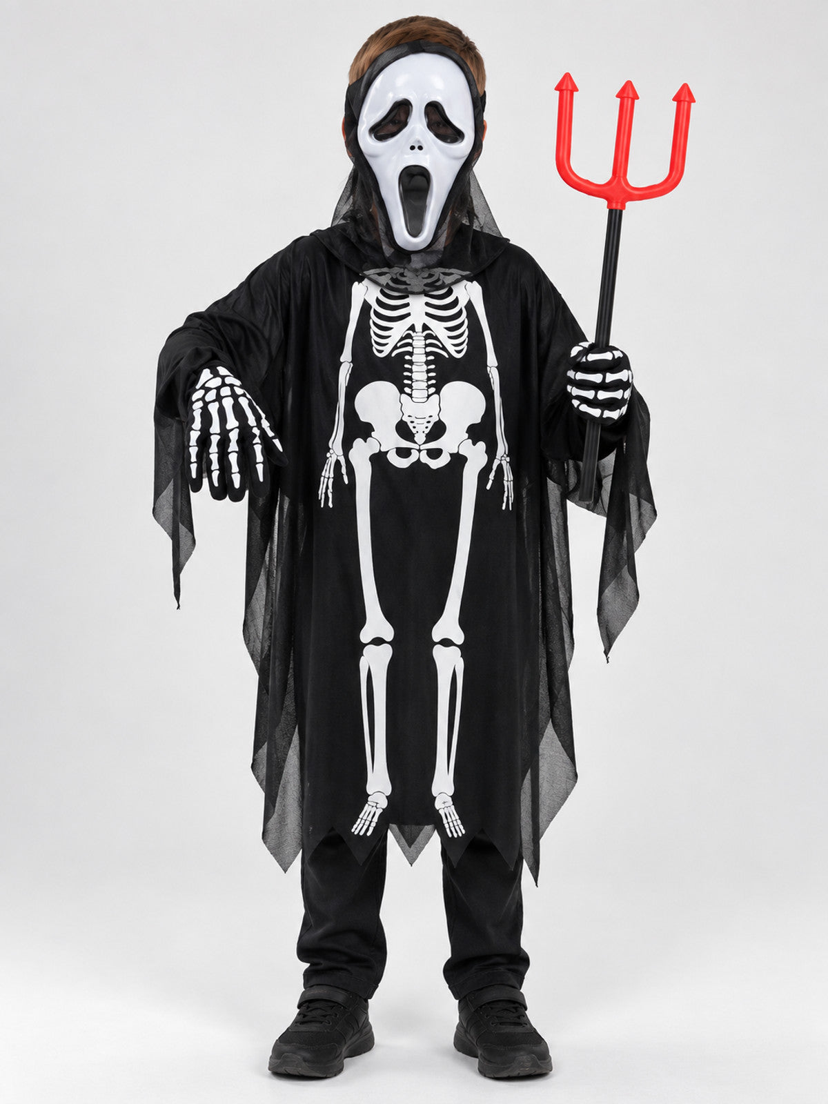 Skeleton Costume with Mask and Trident on-model view