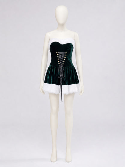 Festive cosplay dress with white trim
