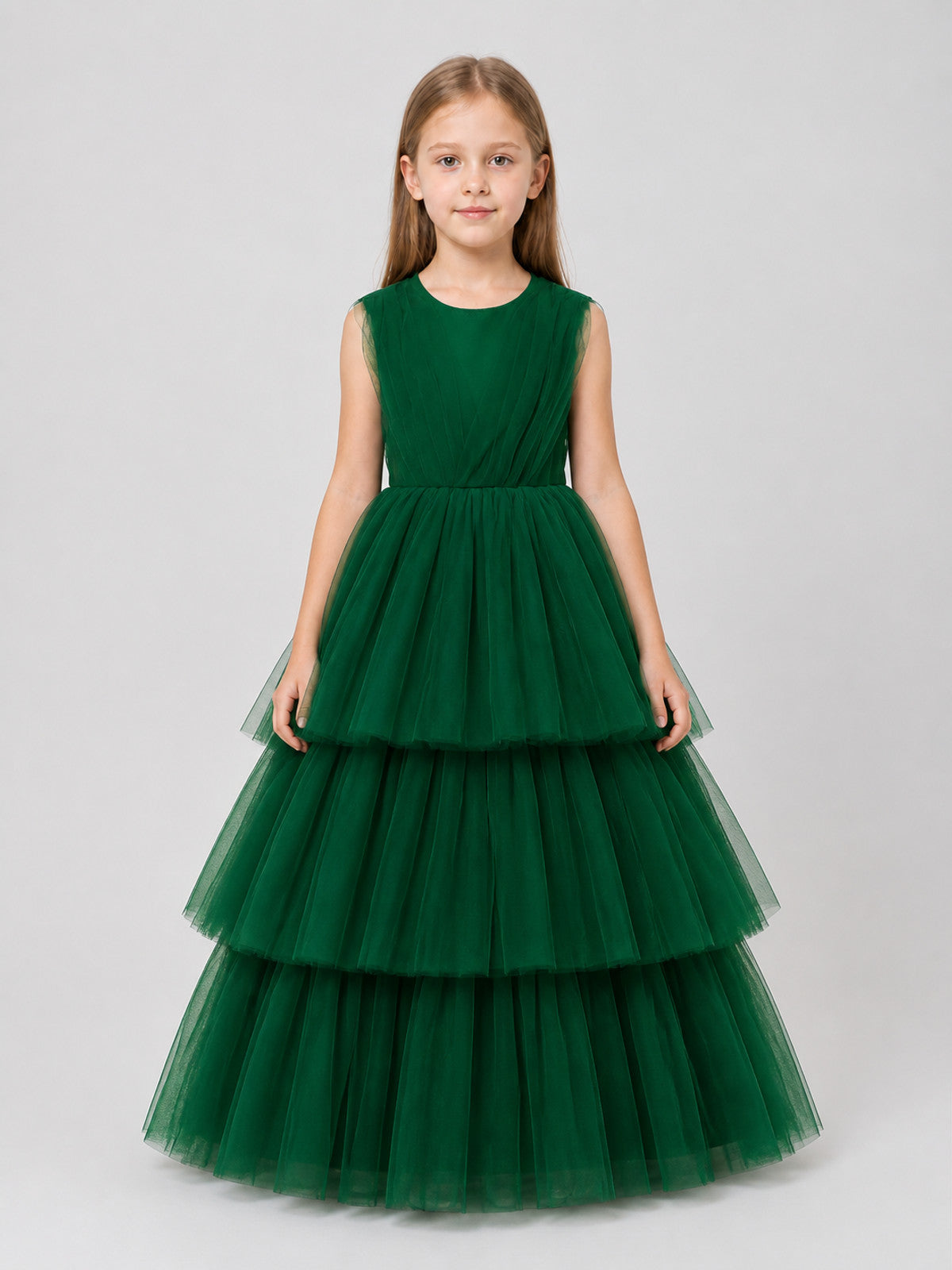 Formal Dress with Full Tulle Skirt, Dark Green