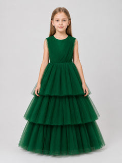 Formal Dress with Full Tulle Skirt, Dark Green