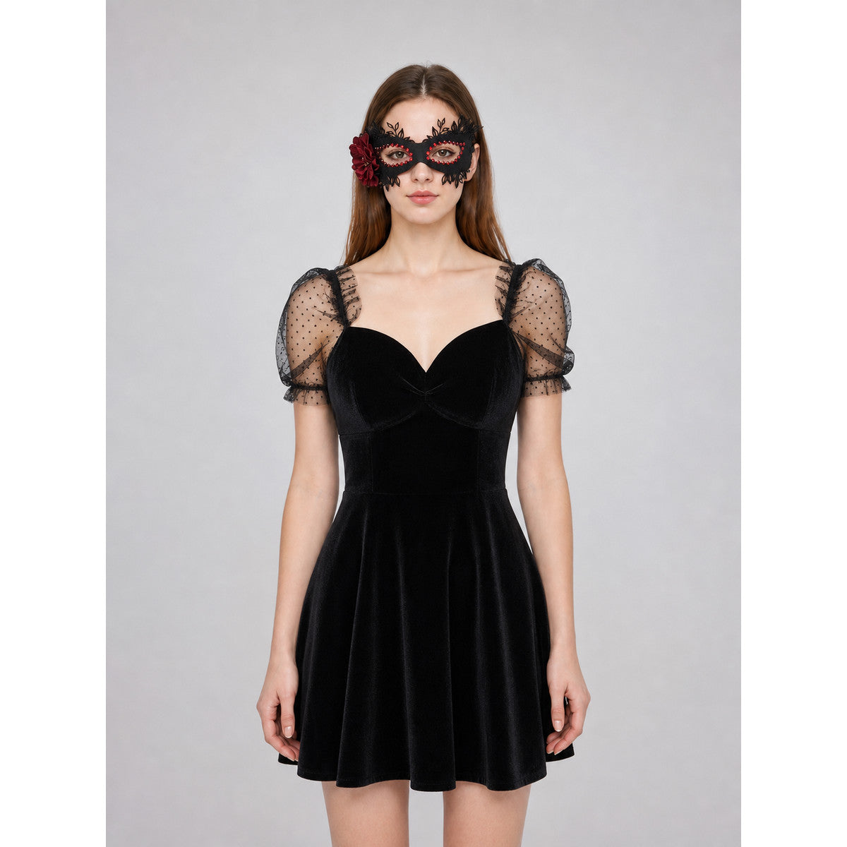 Masquerade Eye Mask with Rose, Gothic Style front view